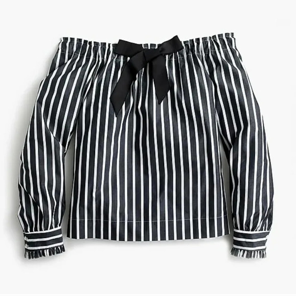 *NWT* J. Crew Striped Off the Shoulder Top with Bow - Picture 2 of 7